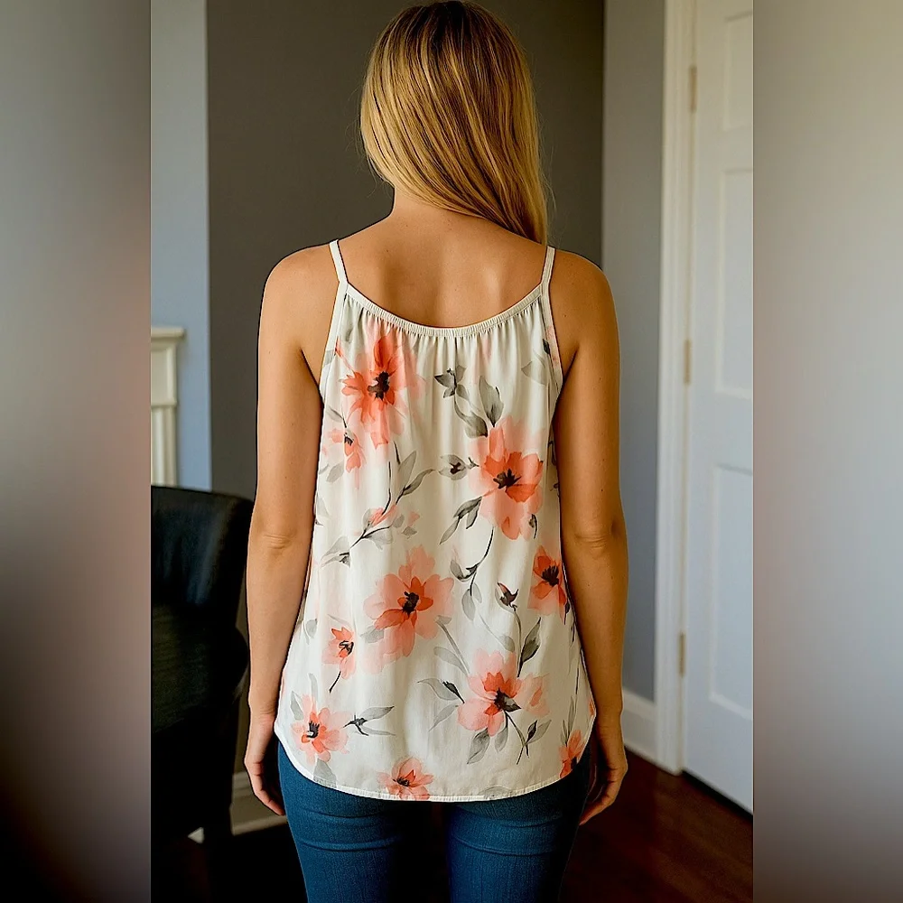 EUC! White House Black Market Floral Sleeveless Top - Picture 2 of 4